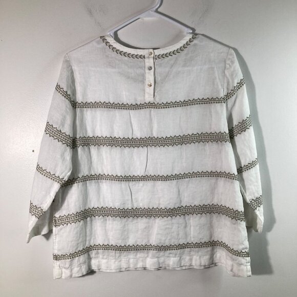 Womens J Jill Love Linen Linen Embroidered Striped Tunic 3/4 Sleeve MP - Picture 2 of 8